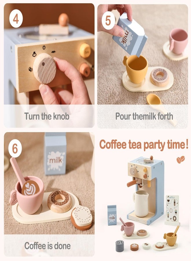 EERKEOD Toy Coffee Maker for Kids Wooden Kids Coffee Maker Playset for Toddlers Play Kitchen Accessories Gift for Girls and Boys - Image 4